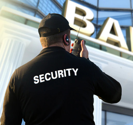 Security guard controlling access to a restricted area